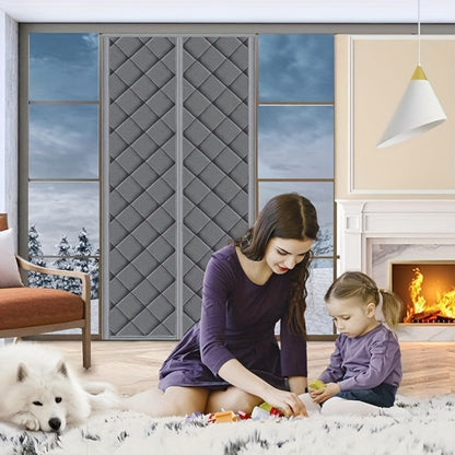 Thermal Insulated Door Curtain Magnetic Closure Knit Plaid Pattern – Windproof Insulation Blanket for Front Door, Sliding Glass