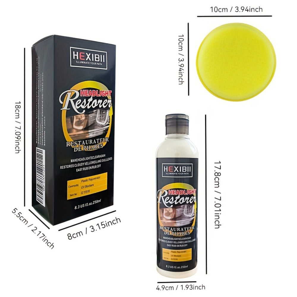 Car Headlight Restoration Fluid 8.5oz – Removes Yellowing, Oxidation & Haze | Crystal Coating Refurbishment Agent for Plastic Headlamp