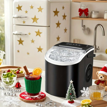 Ice Maker with Basket & Scoop, /Day Countertop Bullet Ice Machine, 9 Cubes in 6 Mins, Self-Cleaning