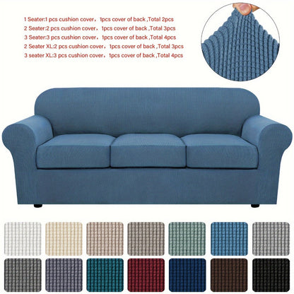 Sofa Cover Grid Jacquard Elastic Full-Cover Slipcover with Elastic Fit for 1 to 3 Seats and XL Sofas