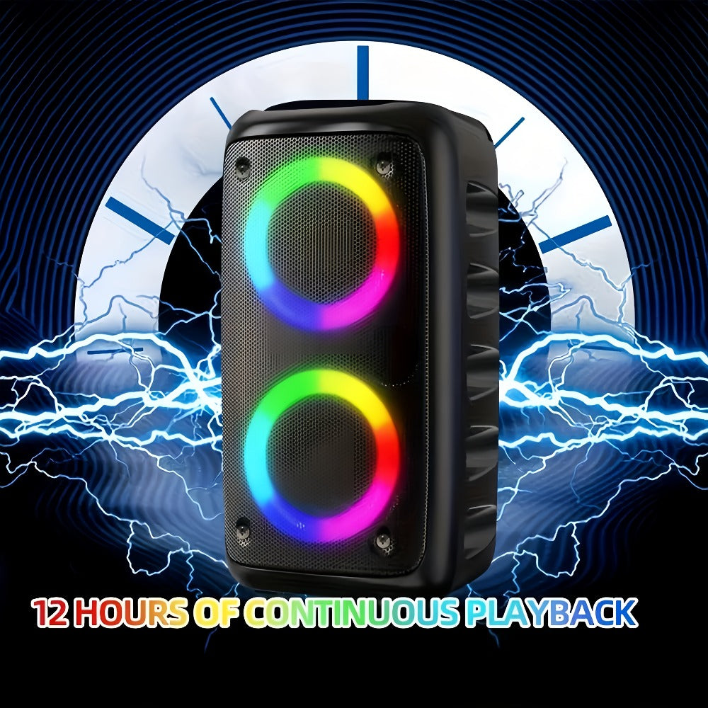Portable PA Speaker Twin-Ring RGB Wireless Unit with TWS, Tablet Holder and Wired Microphone