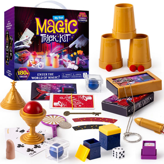180+ Magic Tricks Kit for Kids, Complete Magician Starter Set with Step-by-Step Video Lessons, Magic Wand