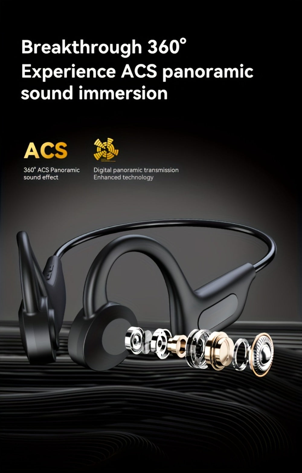 Open Ear Air Conduction Headphones Wireless, Mosyxe Sport Earphones with Noise Cancelling Mic, Seamless Bluetooth Pairing