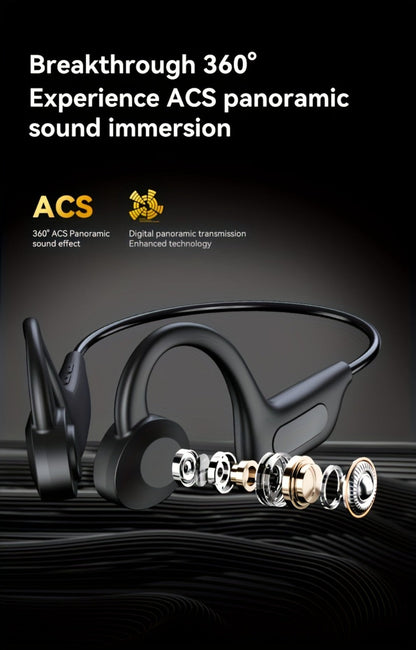 Open Ear Air Conduction Headphones Wireless, Mosyxe Sport Earphones with Noise Cancelling Mic, Seamless Bluetooth Pairing