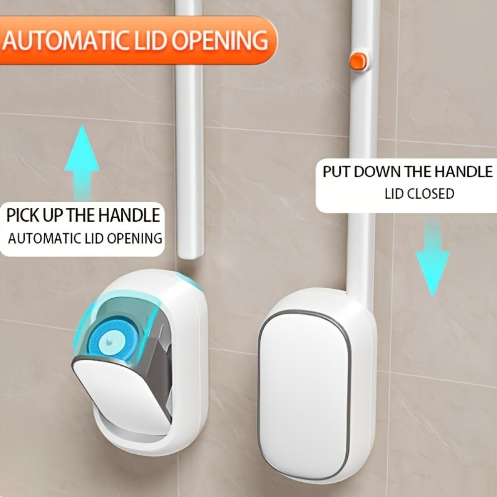 Disposable Toilet Brush & Holder Set with 6 Refill Wands, Wall Mounted, Pre-Loaded Scrubbing Solution