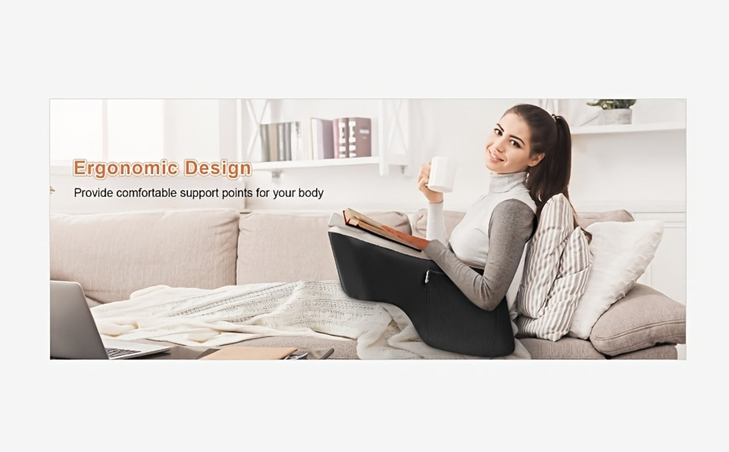 Reading Pillow with Armrests Bed Rest Pillow Back Support Cushion Side Pockets Cup Holder for Entryways, Bedrooms and Living Spaces