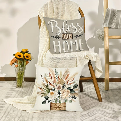 Eucalyptus Leaf Pillow Covers Set of 4 Farmhouse Style White Gray Decorative Throw Pillow Cases – 18x18 Inch Indoor Outdoor Sofa Chair