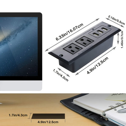 Recessed Power Strip Flush Mount Desk Outlet - 2 AC Outlets & 3 USB-A Ports for an Everyday Personal Care Routine