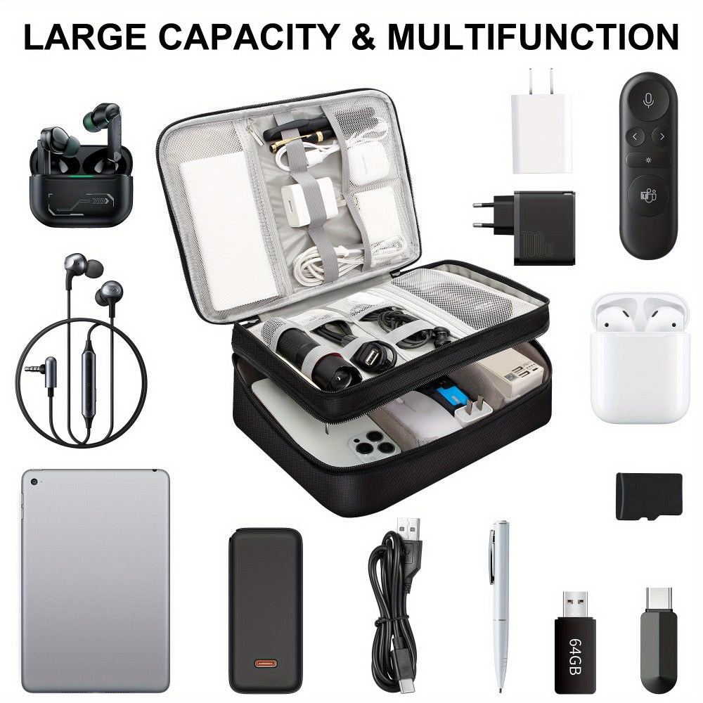 Cable Organizer Bag for Travel Double Layer, Electronics Case with Removable Dividers, Cables, Chargers