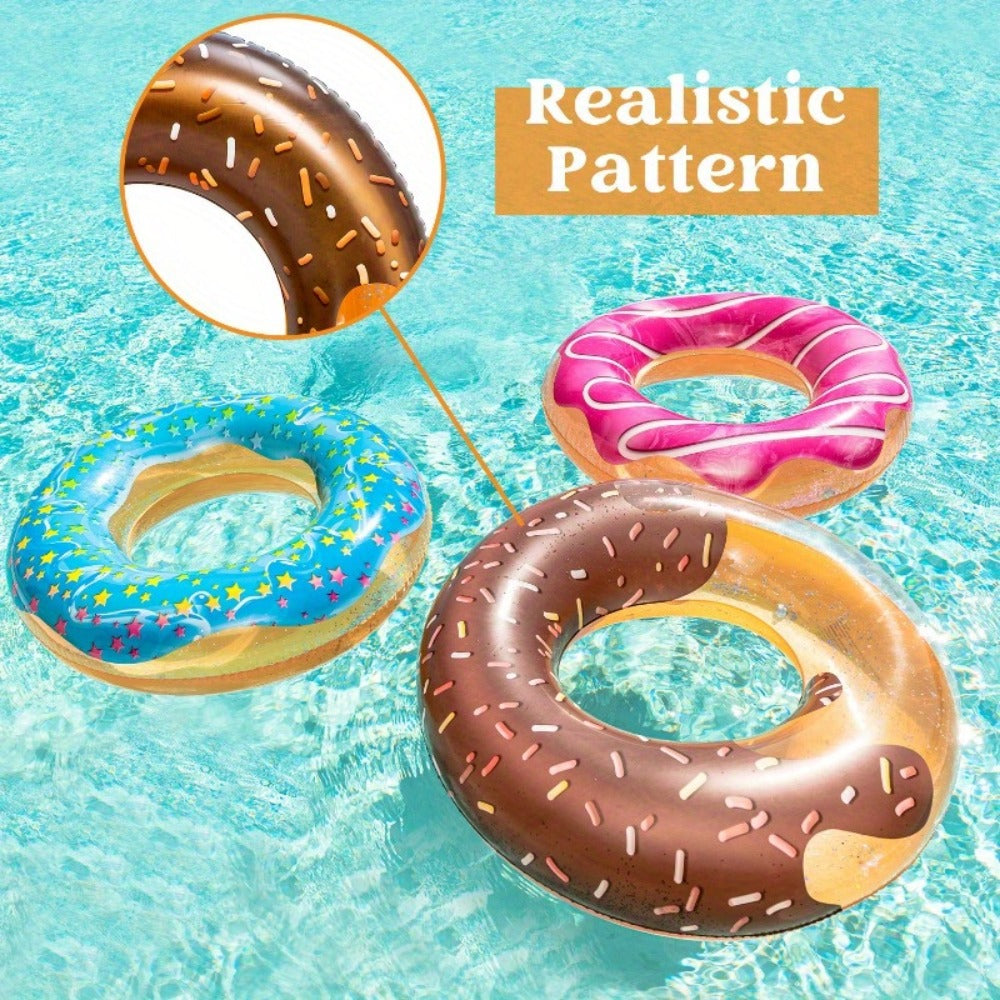 Glitter Donut Pool Float 3 Pack 32.5 Inch Inflatable Swim Ring Set – Strawberry Chocolate Mint Pool Tubes for Summer Pool Party