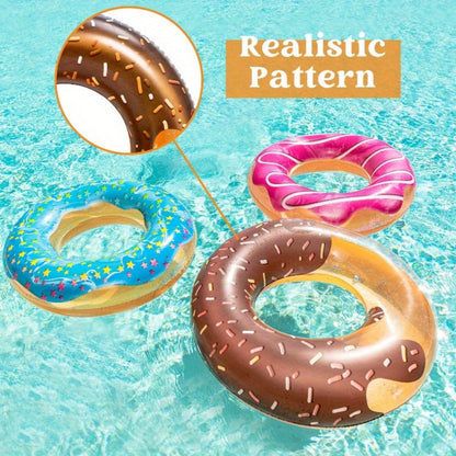 Glitter Donut Pool Float 3 Pack 32.5 Inch Inflatable Swim Ring Set – Strawberry Chocolate Mint Pool Tubes for Summer Pool Party
