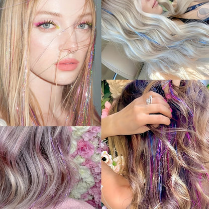 Hair Tinsel Extensions Kit 7700 Strands 18 Glitter Colors 48 Inch – Fairy Hair Tinsel with Micro Beads & Loop Tool for Women Girls Party