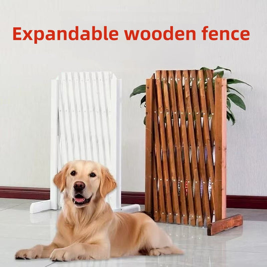 Dog Gate Folding Wooden – Thickened Natural Wood Grain Pet Barrier for Stairs Doorway & Home Entrance, Expandable Mesh Fence for Dogs