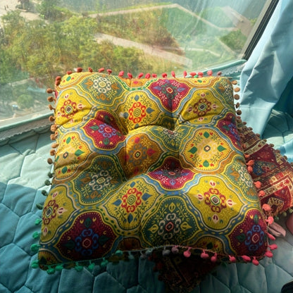 Meditation Floor Cushion Thick Soft Bohemian Moroccan Design Linen Cover Round Pad for Living Room Bedroom Office Yoga Mindfulness Boho Home