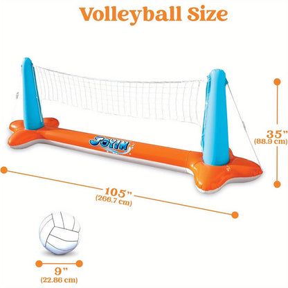 Inflatable Pool Game Set for Kids & Adults, Volleyball Net Court & Basketball Hoops with Balls