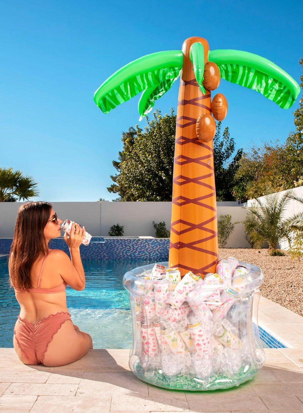 5FT Inflatable Palm Tree Drink Cooler, Tropical Beverage Ice Bucket for Luau Hawaiian Pool Party Decorations