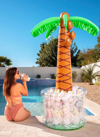 5FT Inflatable Palm Tree Drink Cooler, Tropical Beverage Ice Bucket for Luau Hawaiian Pool Party Decorations