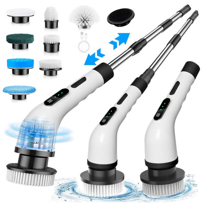 Electric Spin Scrubber with 7 Brush Heads & Adjustable Handle, Dual-Speed Cordless Power Scrubber for Bathroom