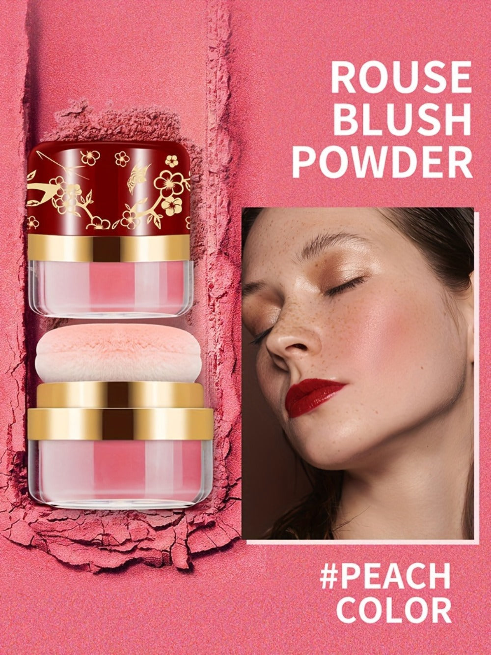 Powder Blush Set 3 Colors with Pearl Powder Rose Oil & Squalane Formula, for Makeup, Travel and Everyday Vanity Use