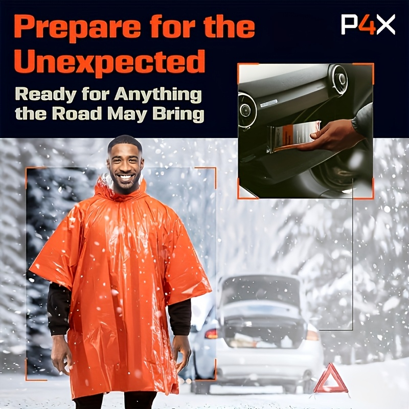 Emergency Mylar Survival Blanket Poncho 6-Pack | Waterproof Windproof Thermal Foil Space Blanket with Hood | Retains 90% Body Heat |