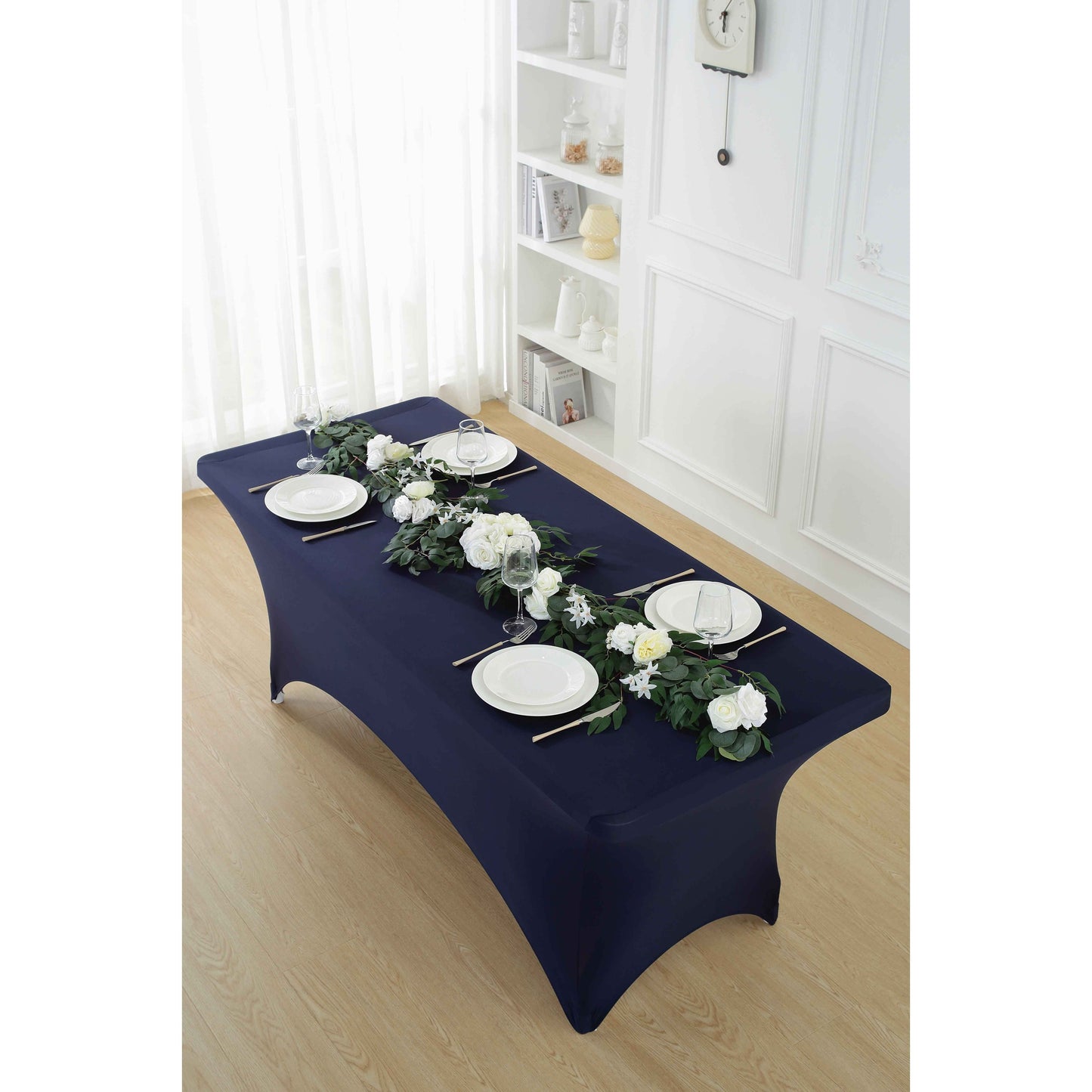 Spandex Fitted Tablecloth 4ft 6ft 8ft, Wrinkle-Free Stretch Rectangle Table Cover for Wedding Party Event Banquet