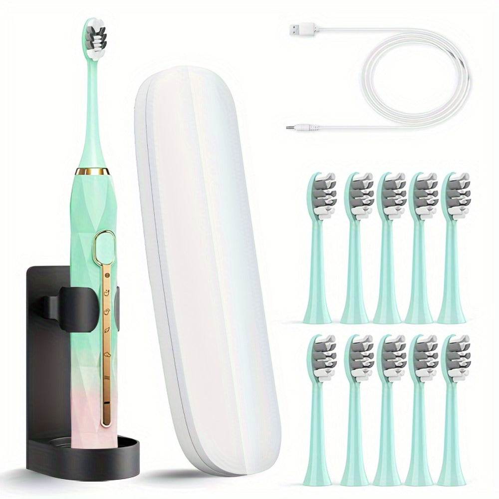 Electric Toothbrush Set with IPX8 Rating, 10 Brush Heads, Travel Case, Holder and Five Color Bundles