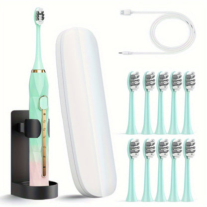 Electric Toothbrush Set with IPX8 Rating, 10 Brush Heads, Travel Case, Holder and Five Color Bundles