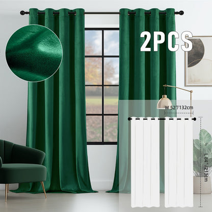 Velvet Room Darkening Curtains 2 Panels, Grommet Top Thermal Insulated Soundproof Blackout Curtains for Living Room Bedroom