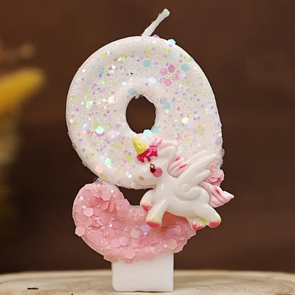 Unicorn Number Cake Topper 0-9 Birthday Party Decoration Glitter Figure Candle Topper for Entryways, Bedrooms and Living Spaces