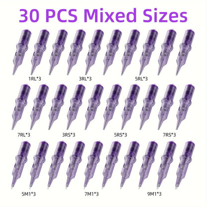 Tattoo Cartridge Needles 30 50pcs Purple RL RS RM M1 Mixed Sizes - Tuffking Disposable for Temporary Body Art, Festivals and Costumes