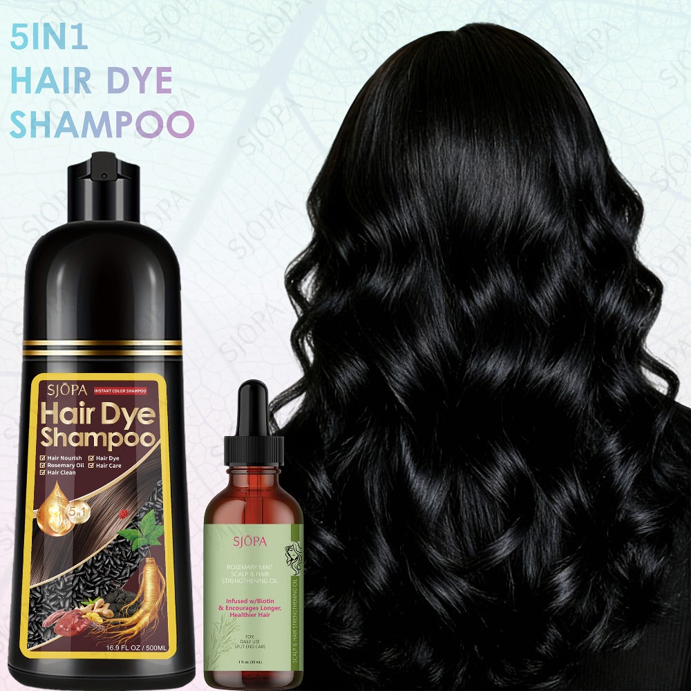 Hair Dye Coloring Shampoo 5-in-1 Upgraded with Hibiscus Oil, Squalane & Glycerin – Quick Color & Nourishing, Gentle Skin-Safe Formula