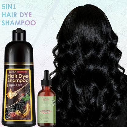 Hair Dye Coloring Shampoo 5-in-1 Upgraded with Hibiscus Oil, Squalane & Glycerin – Quick Color & Nourishing, Gentle Skin-Safe Formula