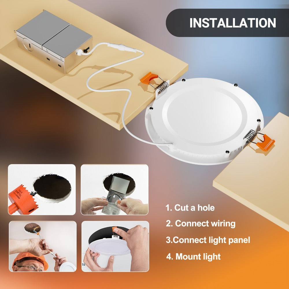 LED Recessed Ceiling Light 6 Inch 24/72 Pack 5CCT 2700K-5000K Dimmable Ultra-Thin Wafer for Home Cooking, Dining and Outdoor Meals
