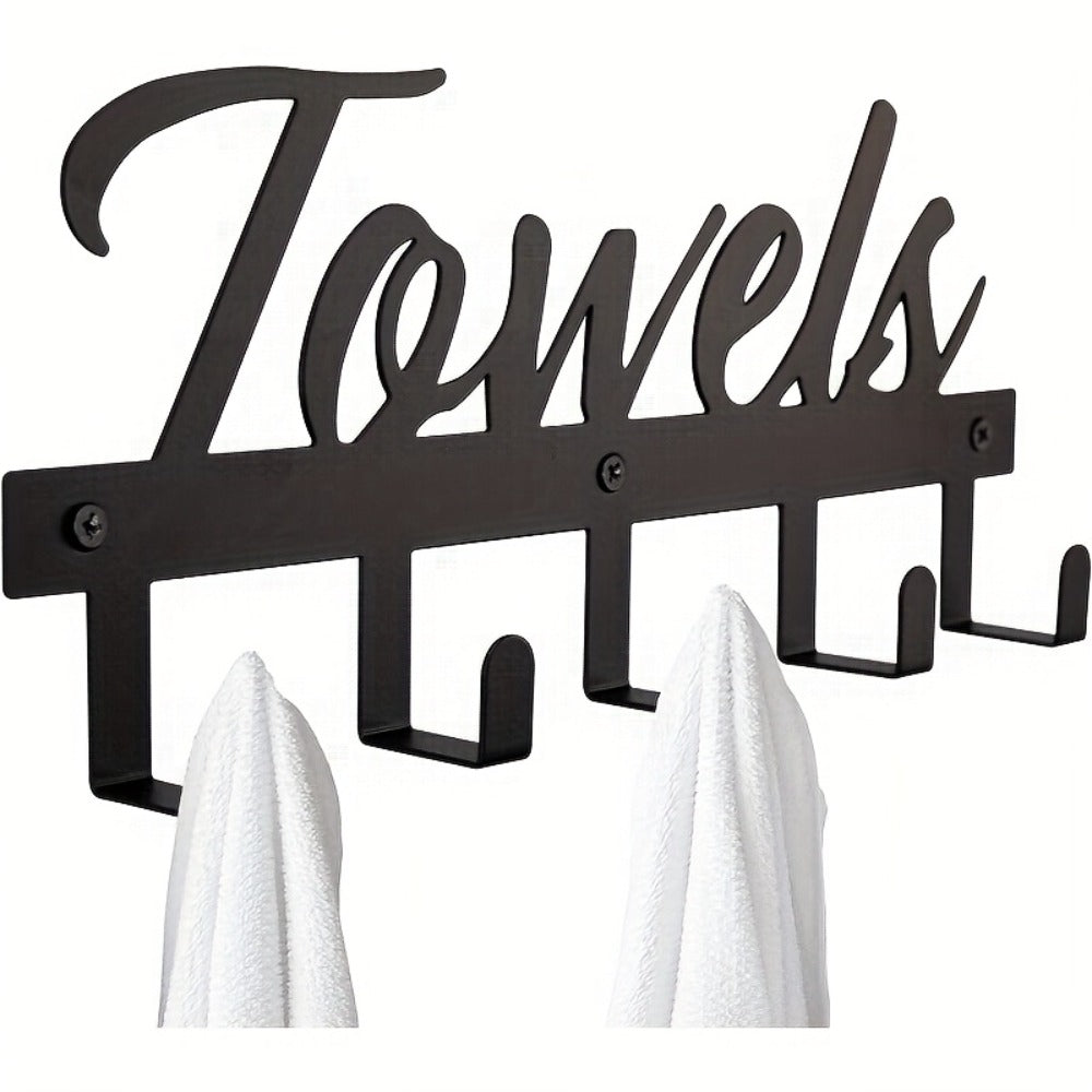 Wall Mount Towel Rack with 5 Hooks Farmhouse Bathroom Organizer Space Saving Towel Holder for Bathroom Kitchen Entryway Easy Install