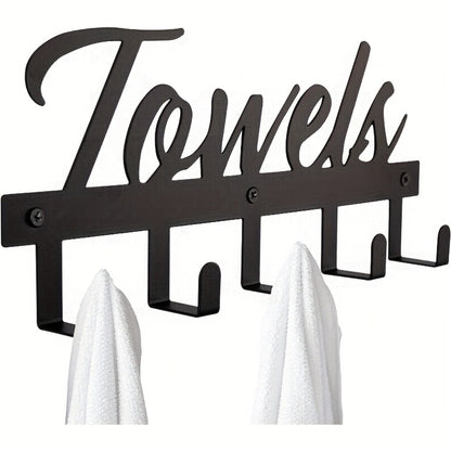 Wall Mount Towel Rack with 5 Hooks Farmhouse Bathroom Organizer Space Saving Towel Holder for Bathroom Kitchen Entryway Easy Install