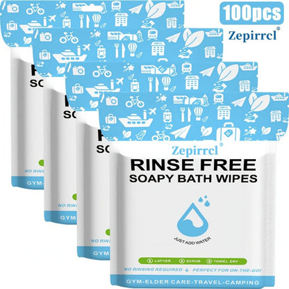 Disposable No-Rinse Soap Towel Sheets for Travel Camping Gym - Portable Foam Bath Towel for Bath Time, Home Spa and Personal Care