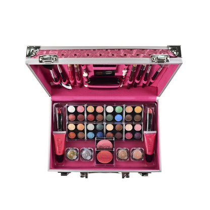 Makeup Kit 56-Piece Handled Mirror Case with Mixed Face, Eye and Lip Cosmetics in Silvery or Rose Color