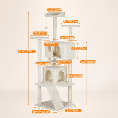 Cat Tree Tower Multi-Layer with Scratching Post, Perch Platforms & Cat Apartments – Tall Cat Climbing Frame for Indoor Cats