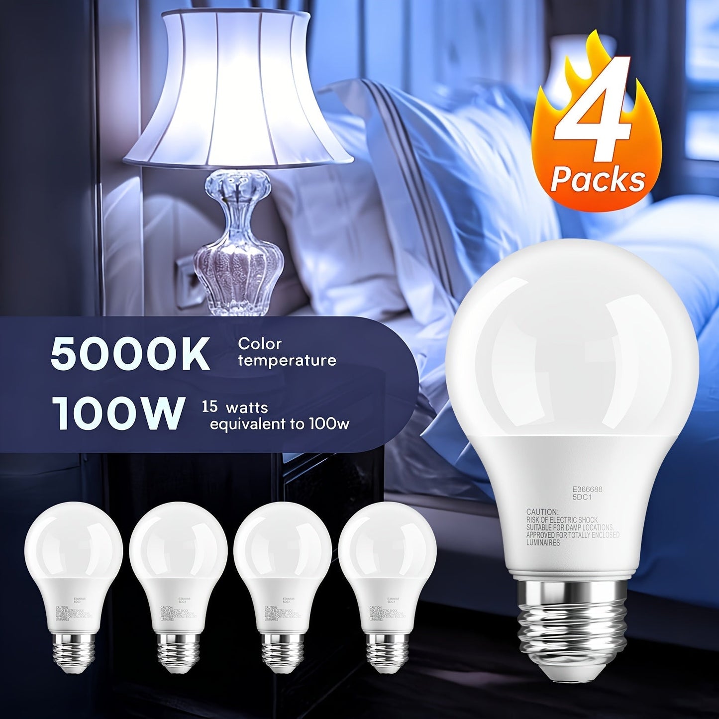 A19 LED Light Bulbs with E26 Base, 15W 1500-Lumen Rating and 5000K Daylight in 4-, 12- or 24-Pack Options