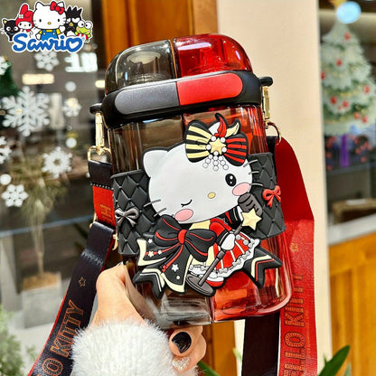 21.6oz Sanrio Water Bottle with Dual Covered Nozzles, Carry Strap and Kuromi or Cinnamoroll Design