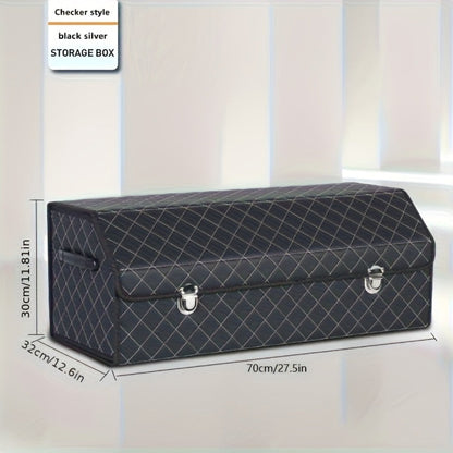 Car Trunk Organizer, Foldable PU Leather Lidded Box in Two Sizes with Lock-Style Closure and Three Color Options