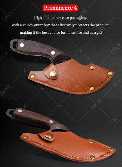 Viking Chef Knife Set 3/4pcs Hammered Stainless Steel Kitchen Knives – Boning, Utility & BBQ Knife with Wooden Handle for Cooking