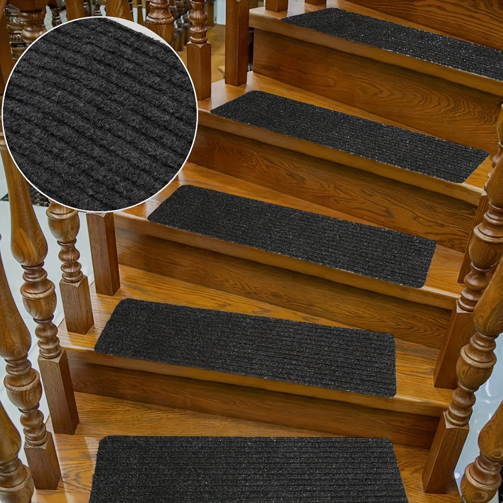 Stair Treads 15pcs 8"x30" Self-Adhesive Carpet Pads for Wooden Steps, Polyester Indoor Stair Mats for Safety