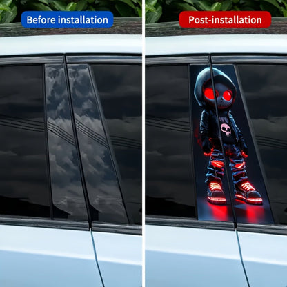 Pair of Red-Eyed Skull Character Car Decals, 19.7 x 9.8 Inch Each, for Smooth Exterior or Window Surfaces