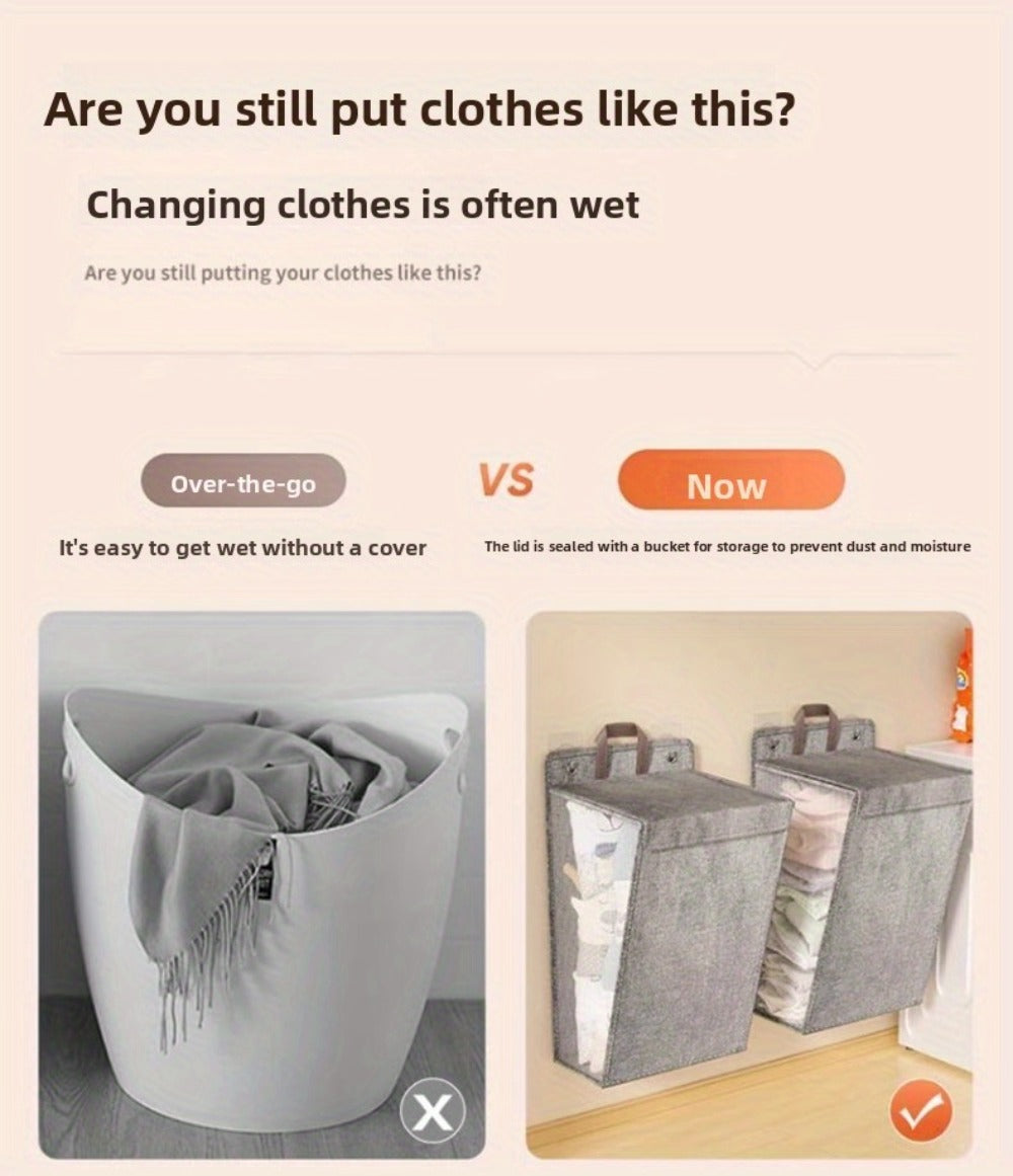 Wall Mounted Laundry Hamper Foldable Oxford Cloth with Lid | Space Saving Clothes Storage Basket for Bedroom Bathroom Living Room | Large