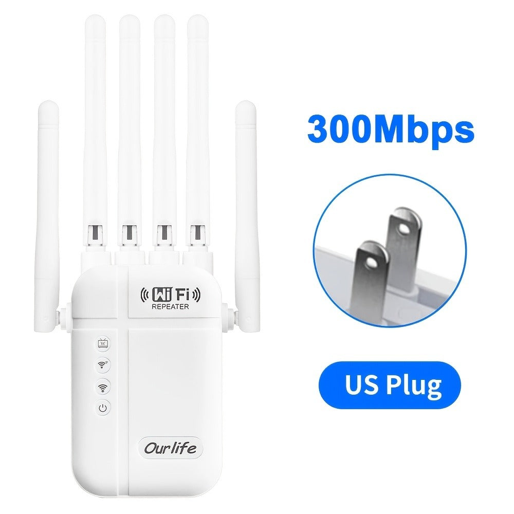 Ourlife WiFi Extender 11000 Sq Ft 6-Antenna 360° - 2.4GHz Signal Enhancer with Ethernet Port, Plug and Play