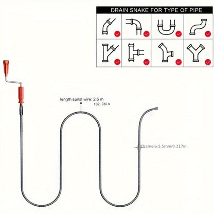 Drain Snake Pipe Cleaner, Flexible Drain Auger for Toilet, Sink, Shower & Sewer Clog Removal, Reusable Spring Wire Drain Unclogger