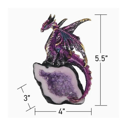 Dragon Figurine Purple Dragon Guarding Crystal Cave Statue 5.5 Inch Polyresin Sculpture Collectible Home Decor for Bookshelf Office Living