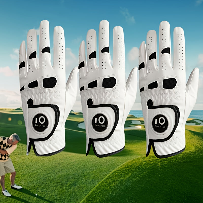 Men's Golf Glove Left Hand 3 Pack with Ball Marker – WeatherSof Soft Grip Cabretta-Style Golf Gloves for Men, Buckle Closure