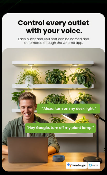Smart Power Strip WiFi with 3 Individually Controlled Outlets & 3 USB Ports, GHome Surge Protector